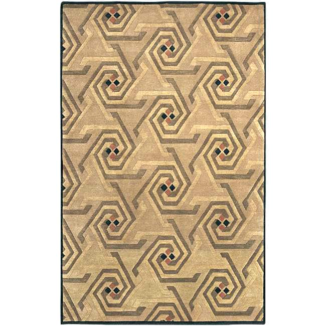 Hand-knotted Beige Contemporary Nadia Wool Geometric Area Rug - 5' x 8' - 5' x 8'