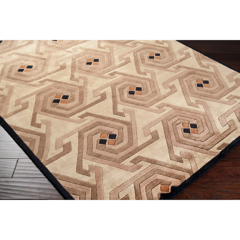 Hand-knotted Beige Contemporary Nadia Wool Geometric Area Rug - 5' x 8' - 5' x 8'