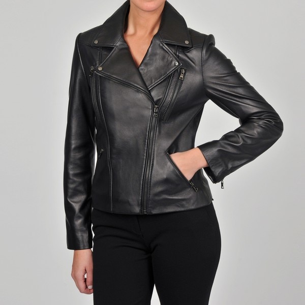 Collezione Italia Women's Black New Zealand Lambskin Leather Moto ...