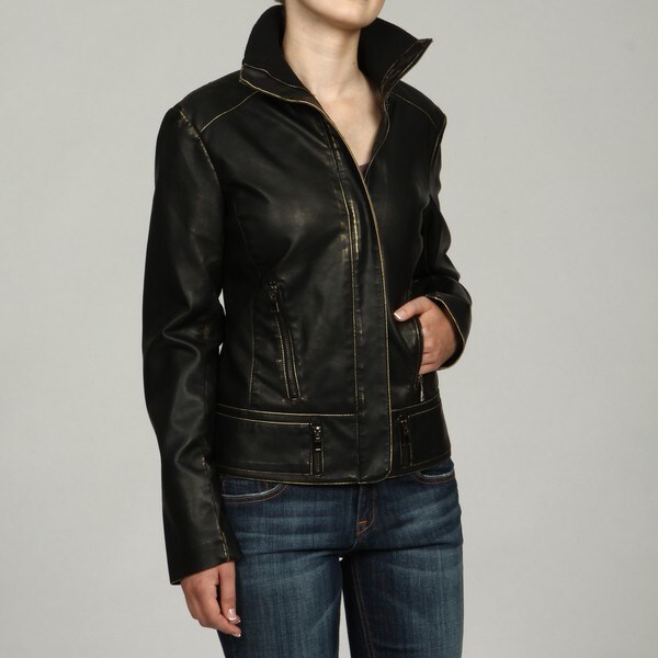 women's plus size black leather jacket