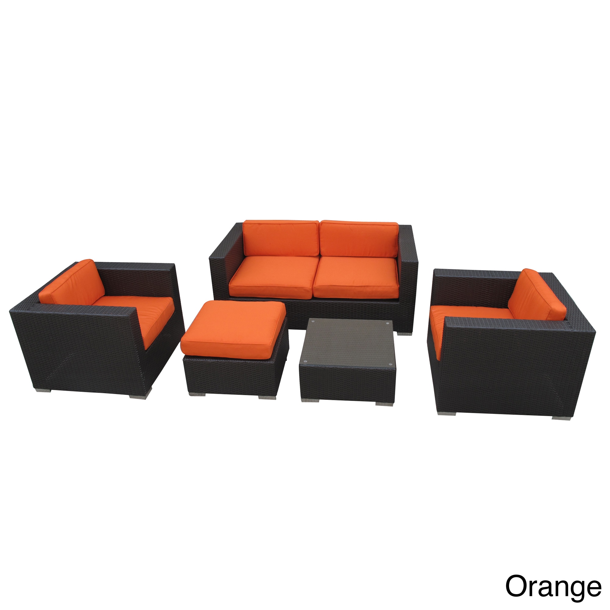 Modway Malibu Collection 5 piece Wicker Rattan Outdoor Sectional Set With Cushions Orange Size 5 Piece Sets