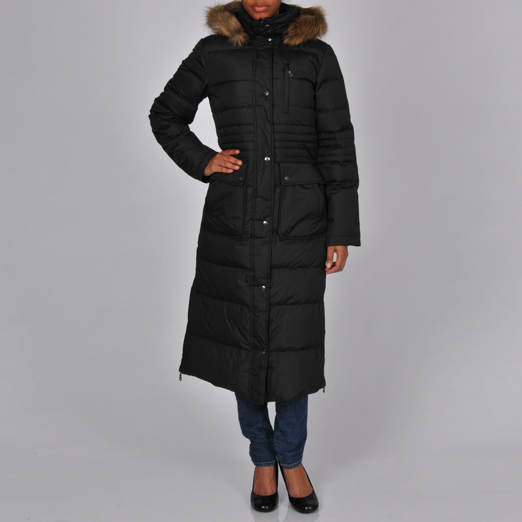 Shop DKNY Women's Black Quilted Down Full-length Zip-front Hooded Coat ...