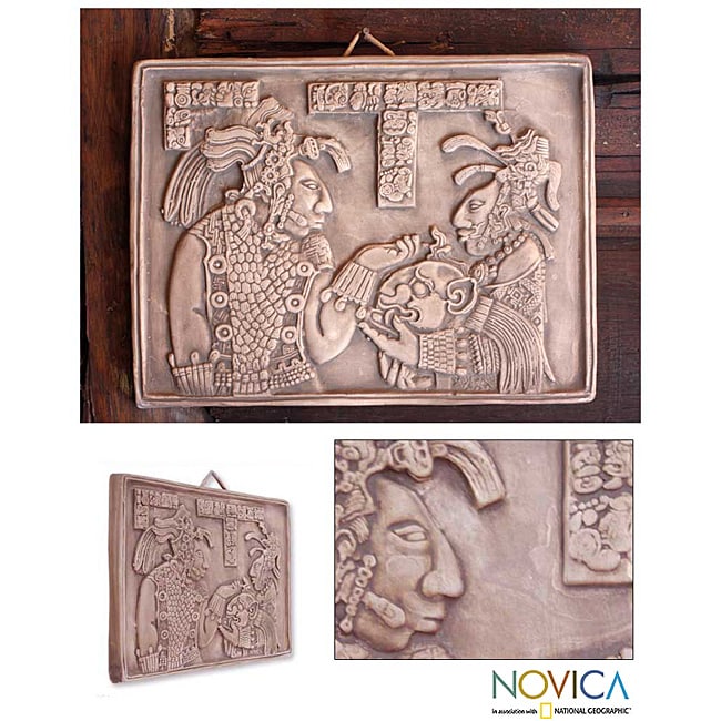 Handmade Ceramic 'Maya Ruler and Wife' Wall Plaque (Mexico)