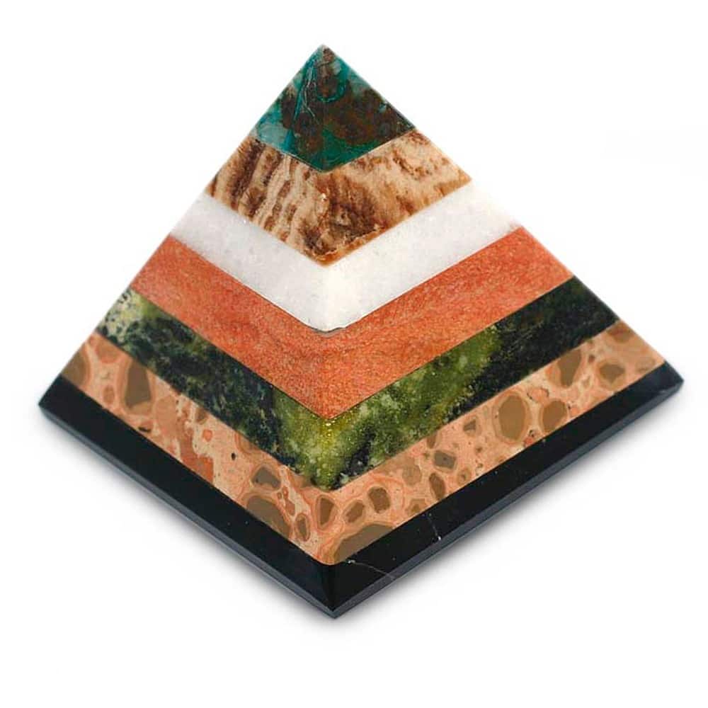 Handcrafted Multi-gemstone 'Be Positive' Pyramid Sculpture , Handmade in Peru