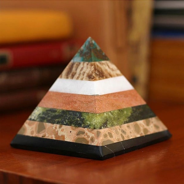 Handcrafted Multi-gemstone 'be Positive' Pyramid Sculpture , Handmade 