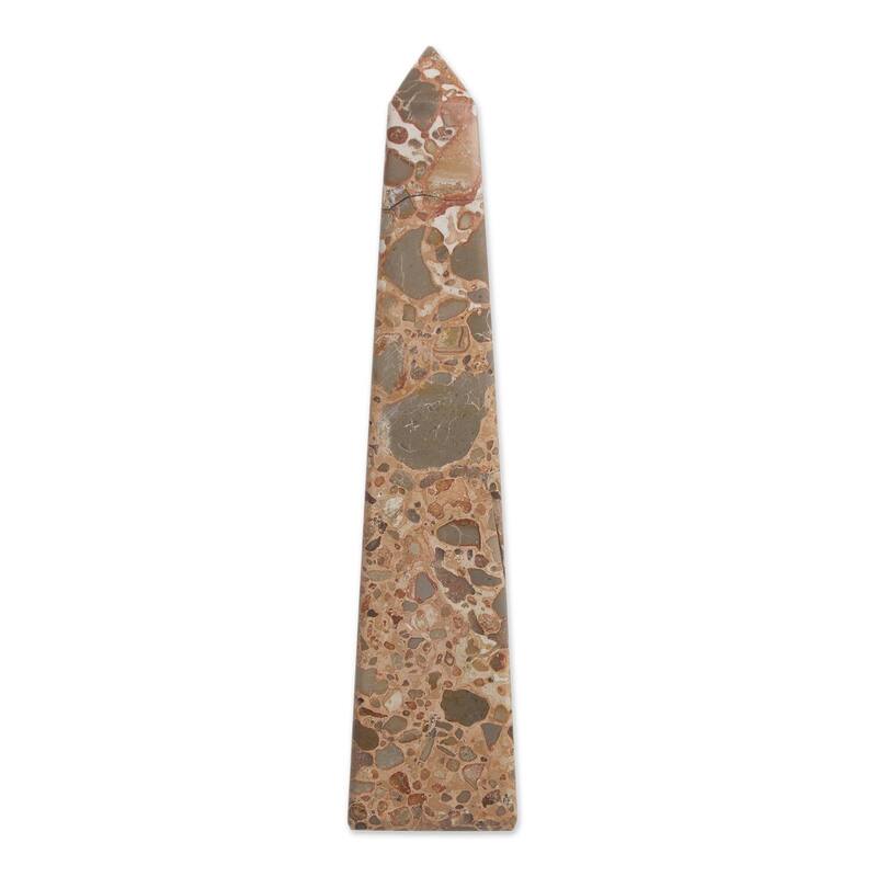 Handcrafted Leopard Jasper 'Fortress' Obelisk Sculpture (Peru)