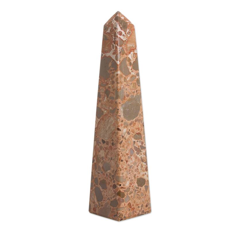 Handcrafted Leopard Jasper 'Fortress' Obelisk Sculpture (Peru)