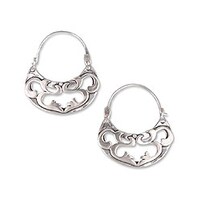 Sterling Silver Dragonfly Amethyst Hoop Earrings Mexico Handmade Sterling Silver Dancing River Hoop Earrings Mexico