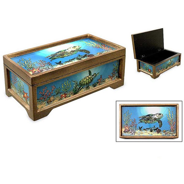 Handmade Reverse Painted Glass 'Sea Life' Jewelry Box (Peru) - Free ...