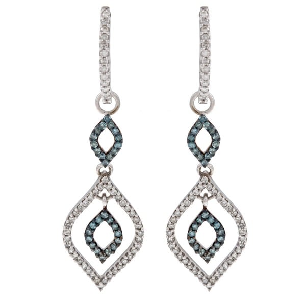 Silver 1/2ct TDW Blue and White Diamond Marquise Earrings (H I, I2) Diamond Earrings