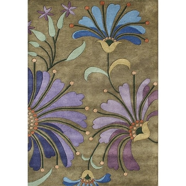 Alliyah Handmade Khaki Green New Zealand Blend Wool Rug - 5' x 8'