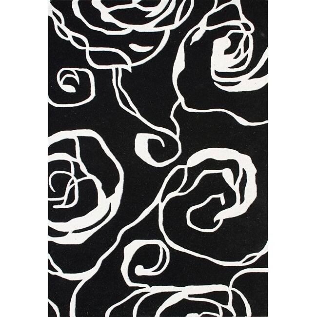 Alliyah Handmade Black New Zealand Blend Wool Rug - 5' x 8'