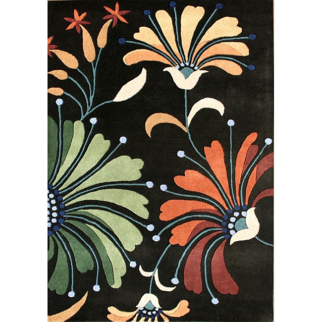 Handmade Black/ Multi Wool Rug (5 X 8)