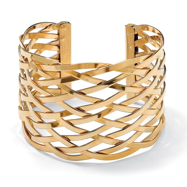Shop Toscana Yellow Goldplate Lattice Cuff Bracelet - Free Shipping On ...