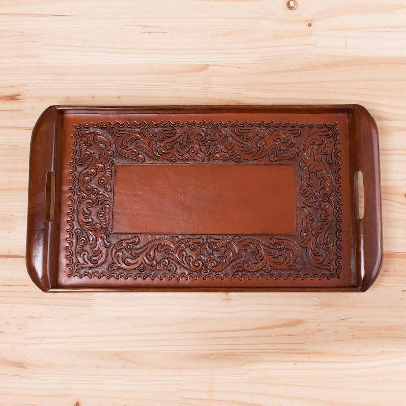 Handmade Tooled Leather Spanish Ivy Serving Tray (Peru)