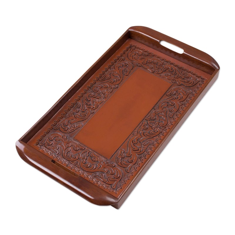 Handmade Tooled Leather Spanish Ivy Serving Tray (Peru) - 1 Piece