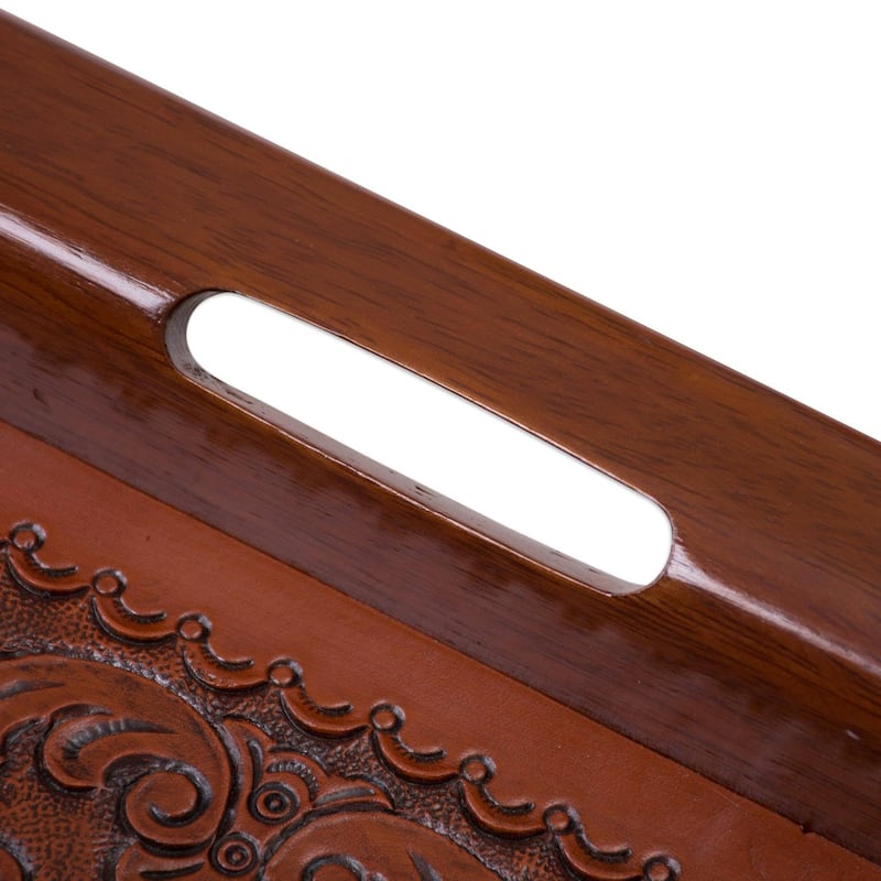 Handmade Tooled Leather Spanish Ivy Serving Tray (Peru)