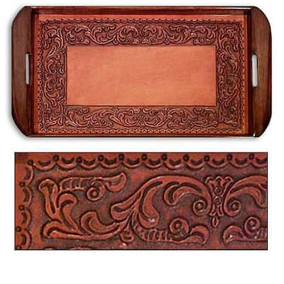 Handmade Tooled Leather Spanish Ivy Serving Tray (Peru)