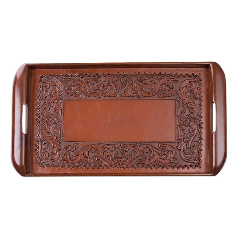 Handmade Tooled Leather Spanish Ivy Serving Tray (Peru)