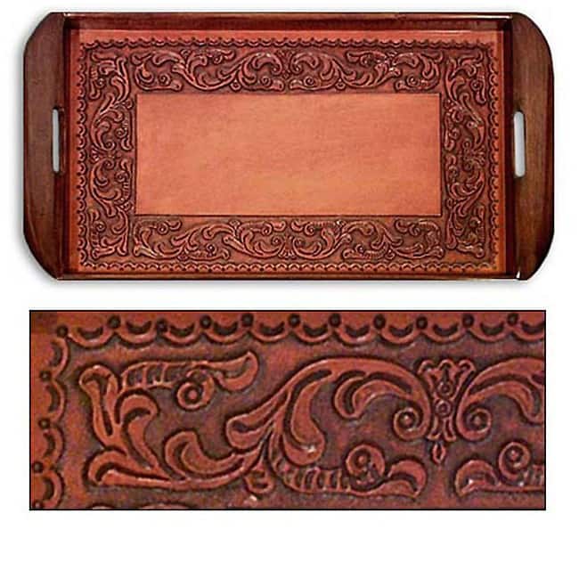 Handmade Tooled Leather Spanish Ivy Serving Tray (Peru)