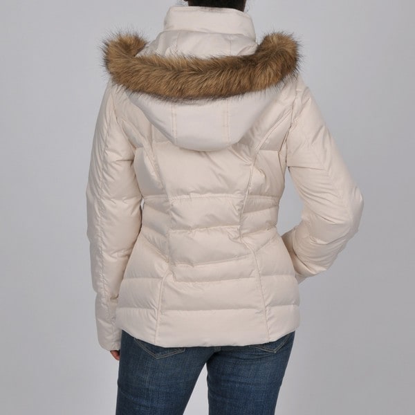 larry levine quilted down faux fur hood coat