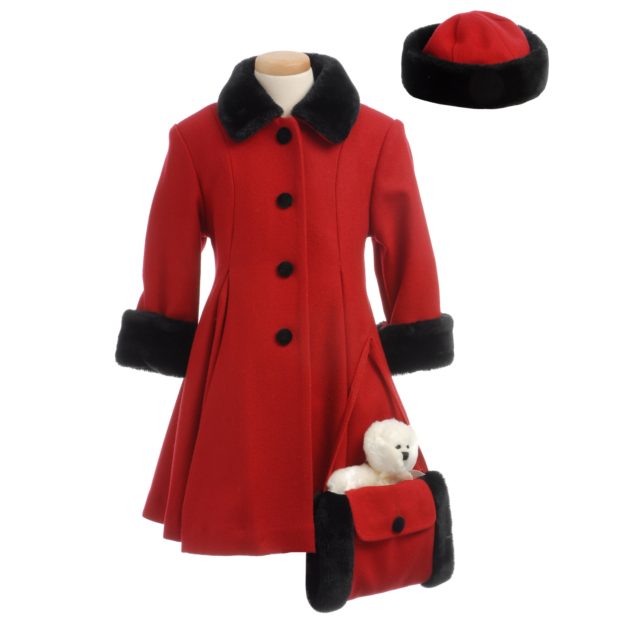 red wool coat with fur hood