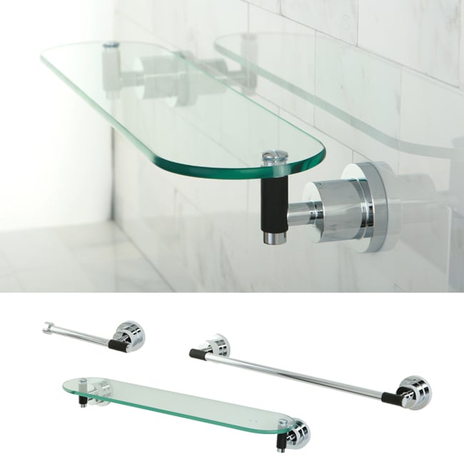 Chrome 3 piece Rounded Shelf And Towel Bar Bathroom Accessory Set