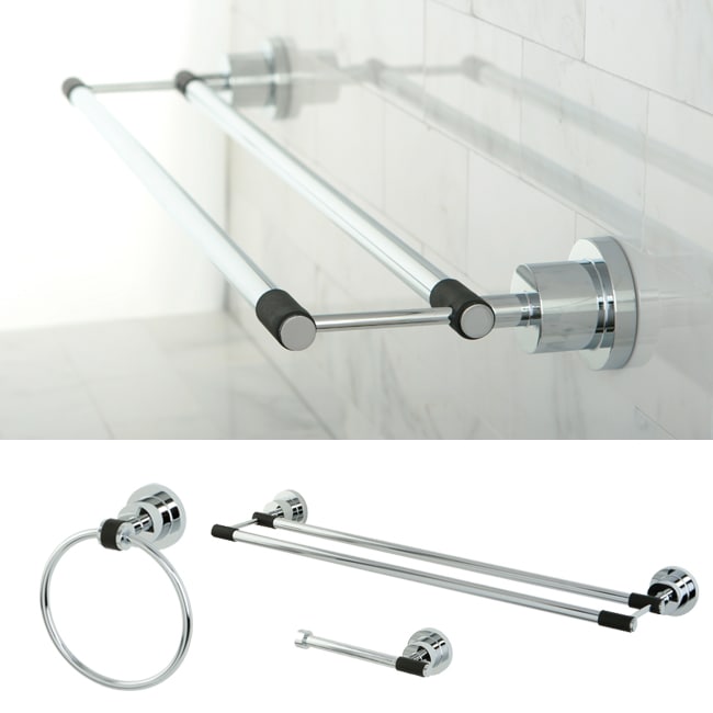 Chrome 3 piece Double Towel Bar Bathroom Accessory Set