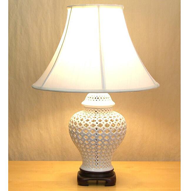 Crown Lighting 1-light Openwork White Lace Porcelain Table Lamp