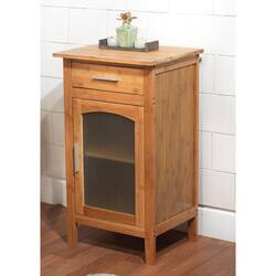 Simple Living Bamboo Glass Door Linen Floor Cabinet