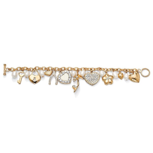 Lillith Star   Pulsera con dijes de perlas de agua dulce y cristales, enchapado en oro 14 K Palm Beach Jewelry Pearl Bracelets
