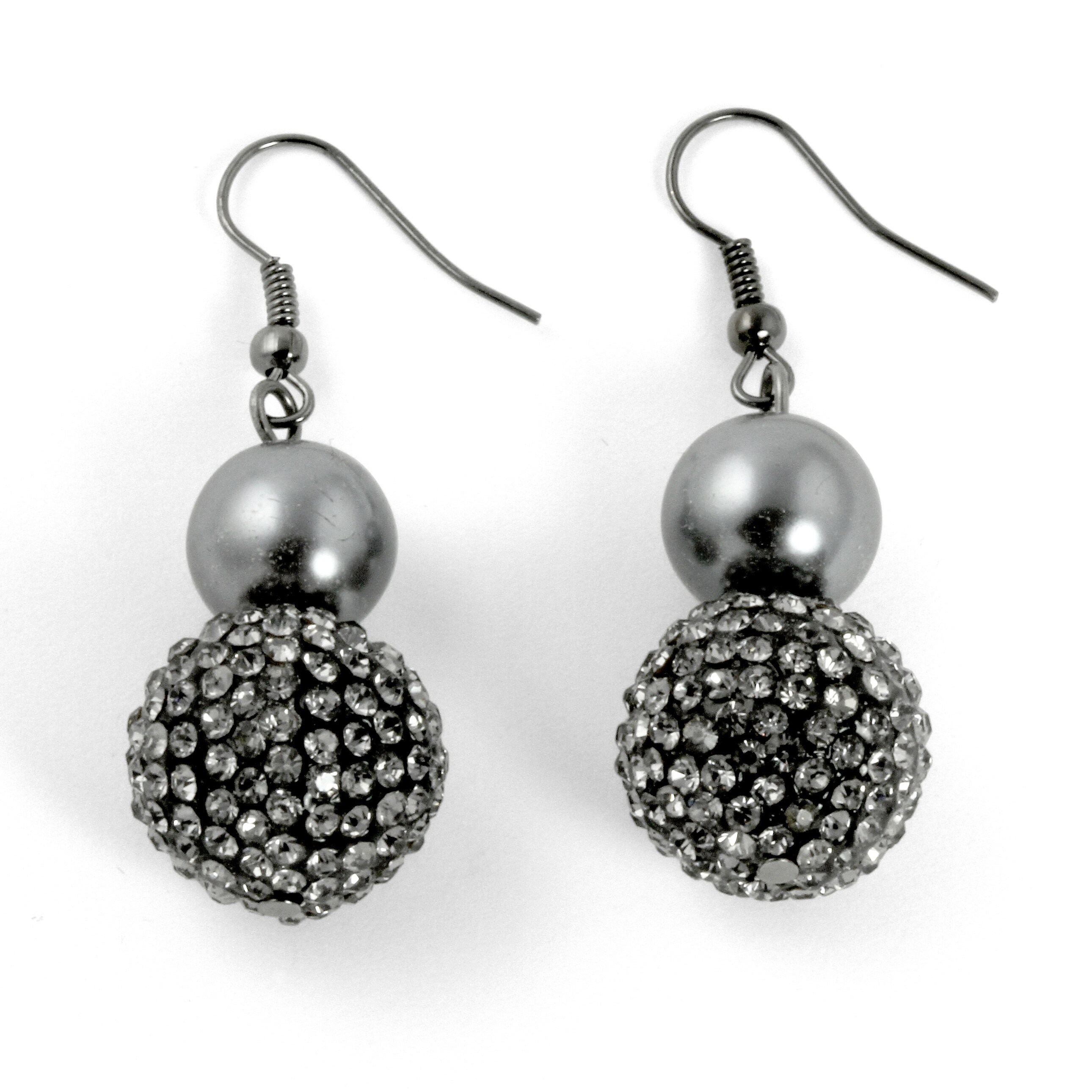 Shop Grey Pearl and Multi-Crystal Accent Black Rhodium-Plated Drop ...