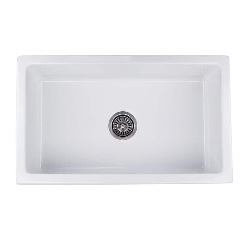 White Italian Fireclay Reversible Farmhouse Kitchen Sink - 29.75" x 18" x 10"