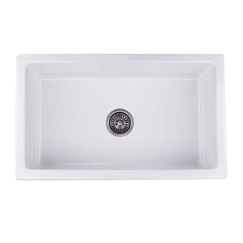 White Italian Fireclay Reversible Farmhouse Kitchen Sink - 29.75" x 18" x 10"