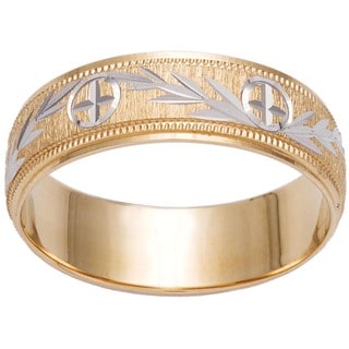 milligrain 14k tone band gold leaf cross comfort mm