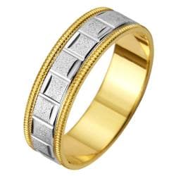 14k Two tone Gold Men's Milligrain Roman Easy Fit Wedding Band Men's Rings