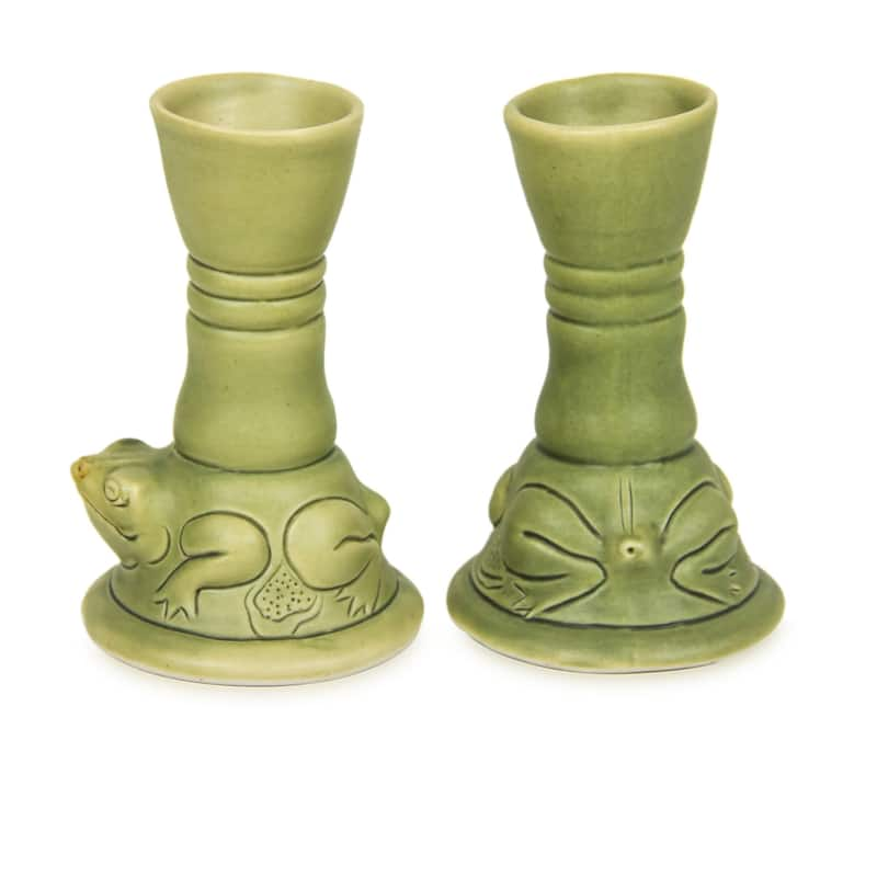 NOVICA Set of 2 Handmade Ceramic 'Yoke Frog' Candleholders (Indonesia) - Green