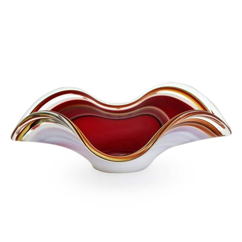 Handmade Eloquence Glass Red with White Centerpiece (Brazil)