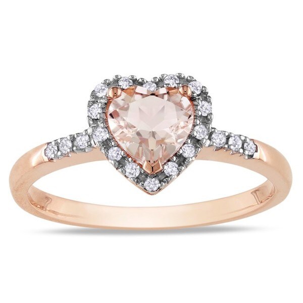Miadora 10k Pink Gold Morganite and 1/10ct TDW Diamond Heart Ring (G-H ...