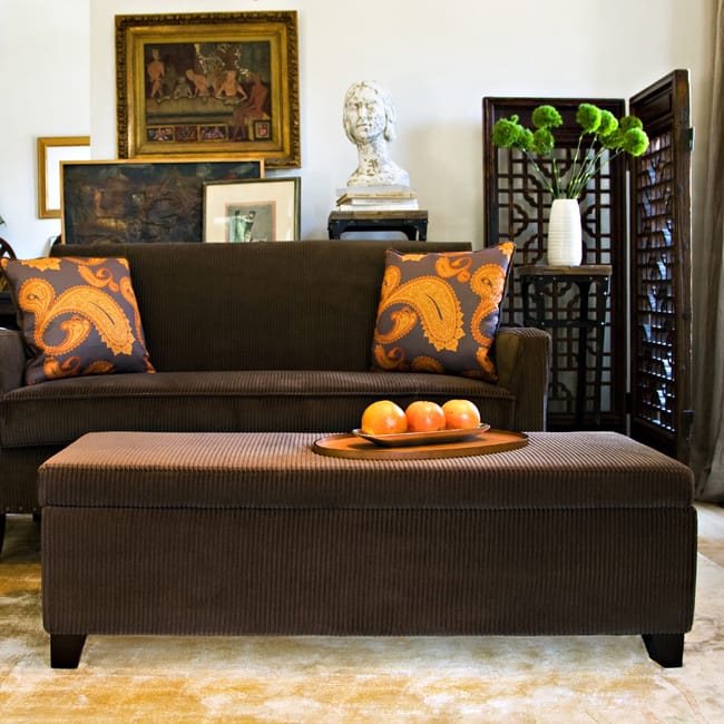 Handy Living Kent Vintage Brown Wall Hugger Storage Ottoman