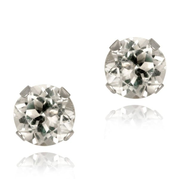 Glitzy Rocks 14k White Gold 3/5ct TGW 5mm White Topaz Stud Earrings Glitzy Rocks Gemstone Earrings