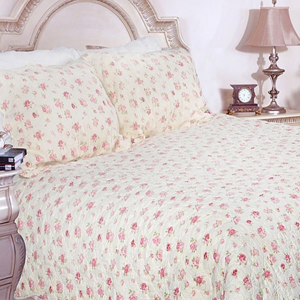 Shop Pink Rose Garden King Size Quilt Set Overstock 6154805