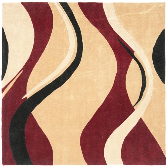 Handmade Avant garde Waves Beige Rug (7 Square)