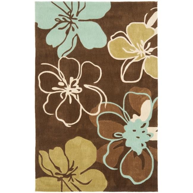 Handmade Avant garde Gardens Brown Rug (5 X 8)