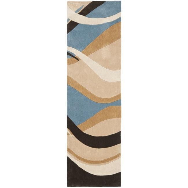 Handmade Avant garde Waves Blue Rug (23 X 8)