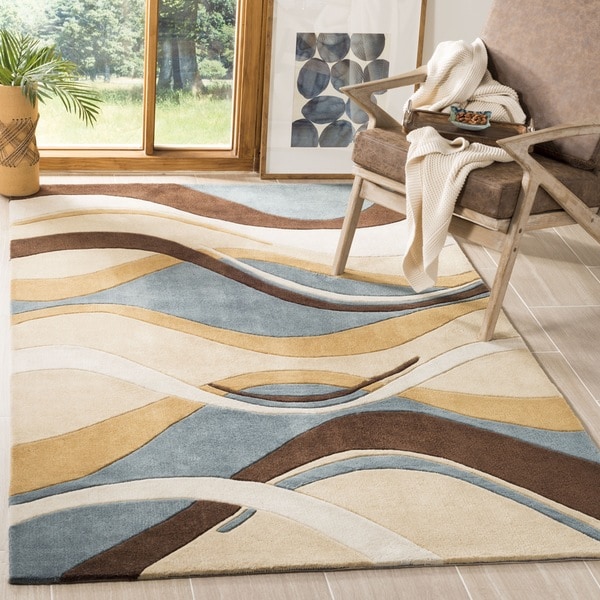 Safavieh Handmade Modern Art Abstract Waves Blue/ Brown Polyester Rug - 8' x 10'