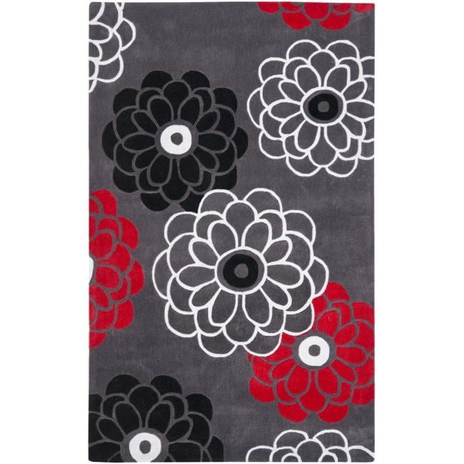 Handmade Avant garde Daisies Dark Grey Rug (4 X 6)