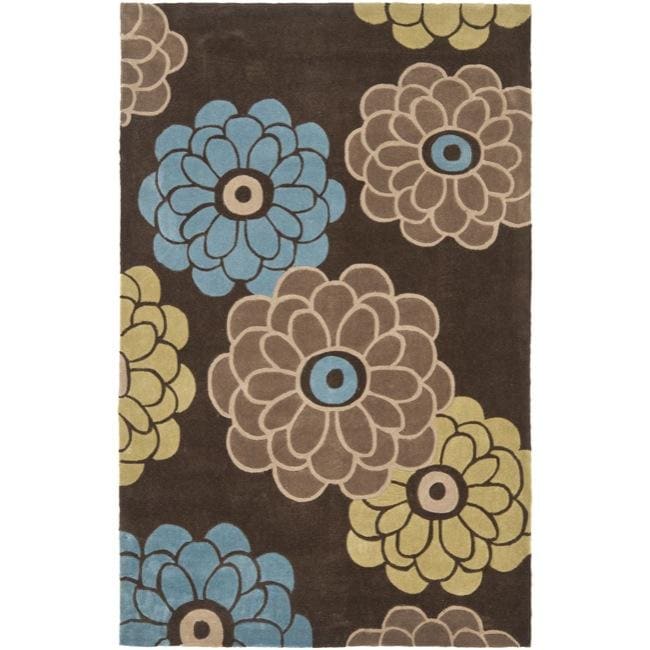 Handmade Avant garde Daisies Brown Rug (4 X 6)