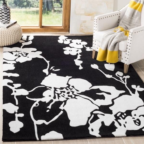 Safavieh Handmade Modern Art Midnight Black/ Ivory Polyester Rug - 8' x 10'