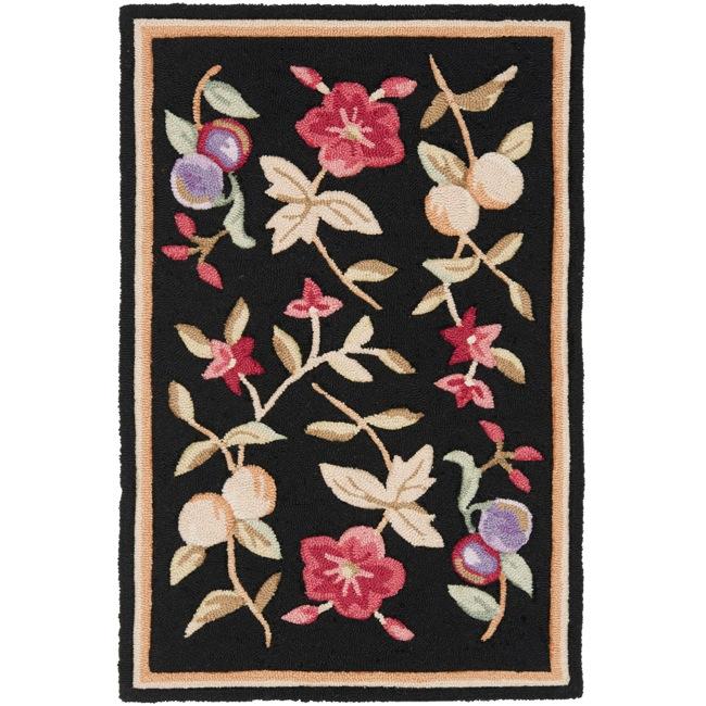 Simply Clean Botanical Hand hooked Black Rug (2 X 3)